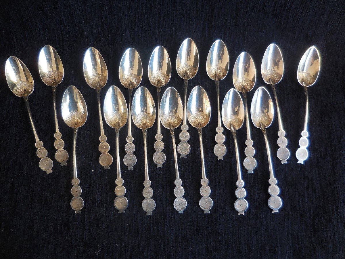 Service Of 17 Coffee Spoons In Vermeil Minerva Hallmark Louis Philippe Nineteenth Century 275g