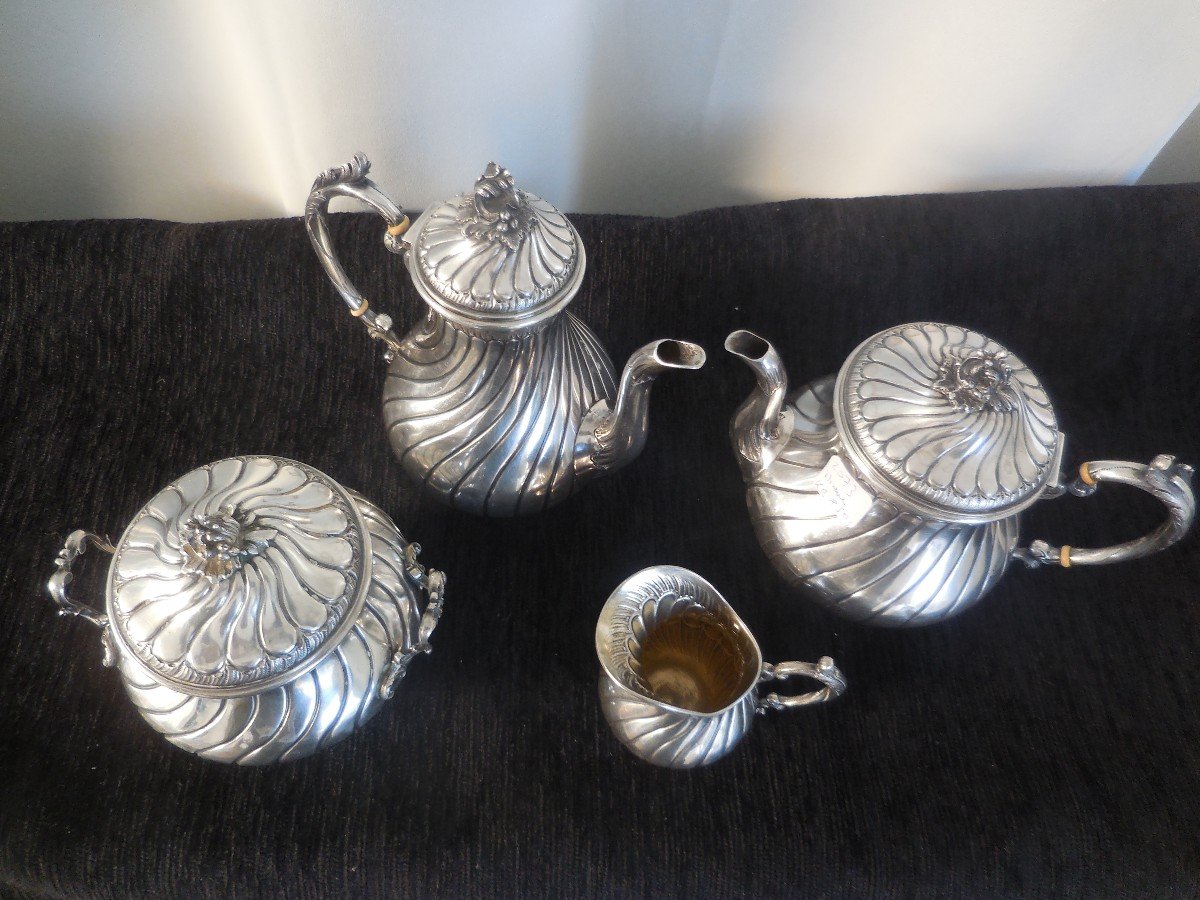 Service à Thé Et Café Louis XV En Argent Minerve  époque XIXe M.o. Rudolphe Beunké Paris-photo-4