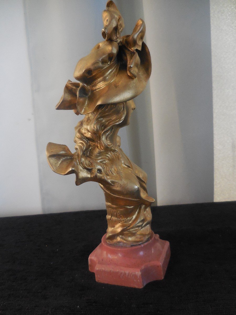 Sculpture In Gilt Bronze Bust Of Elegant, Signed A Nelson Period 1900-photo-2