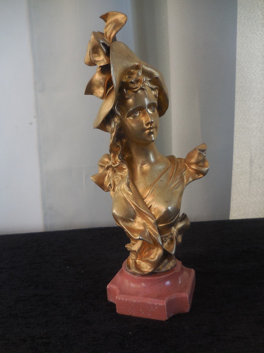 Sculpture In Gilt Bronze Bust Of Elegant, Signed A Nelson Period 1900-photo-4