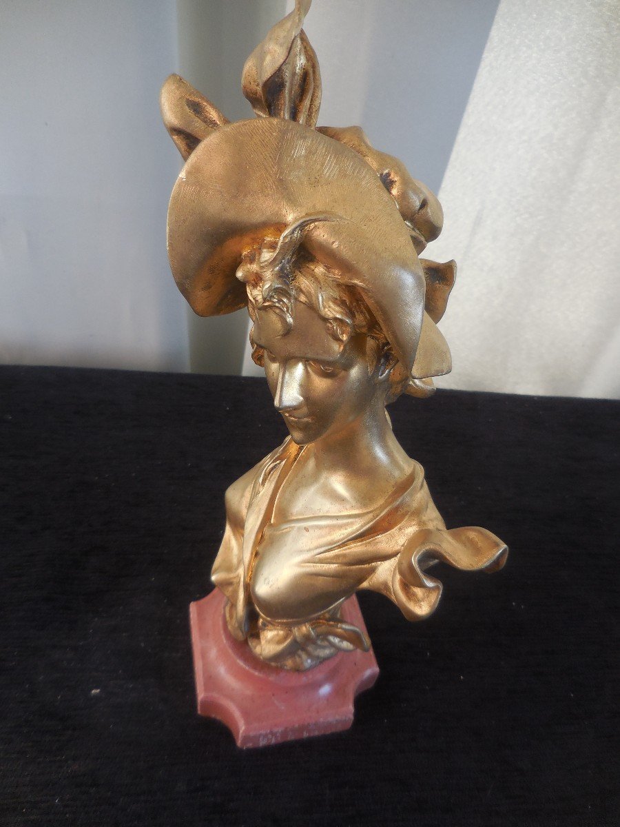 Sculpture In Gilt Bronze Bust Of Elegant, Signed A Nelson Period 1900-photo-2