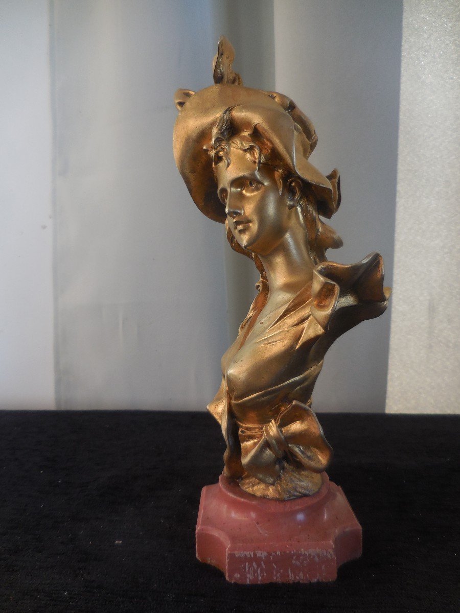 Sculpture In Gilt Bronze Bust Of Elegant, Signed A Nelson Period 1900-photo-3