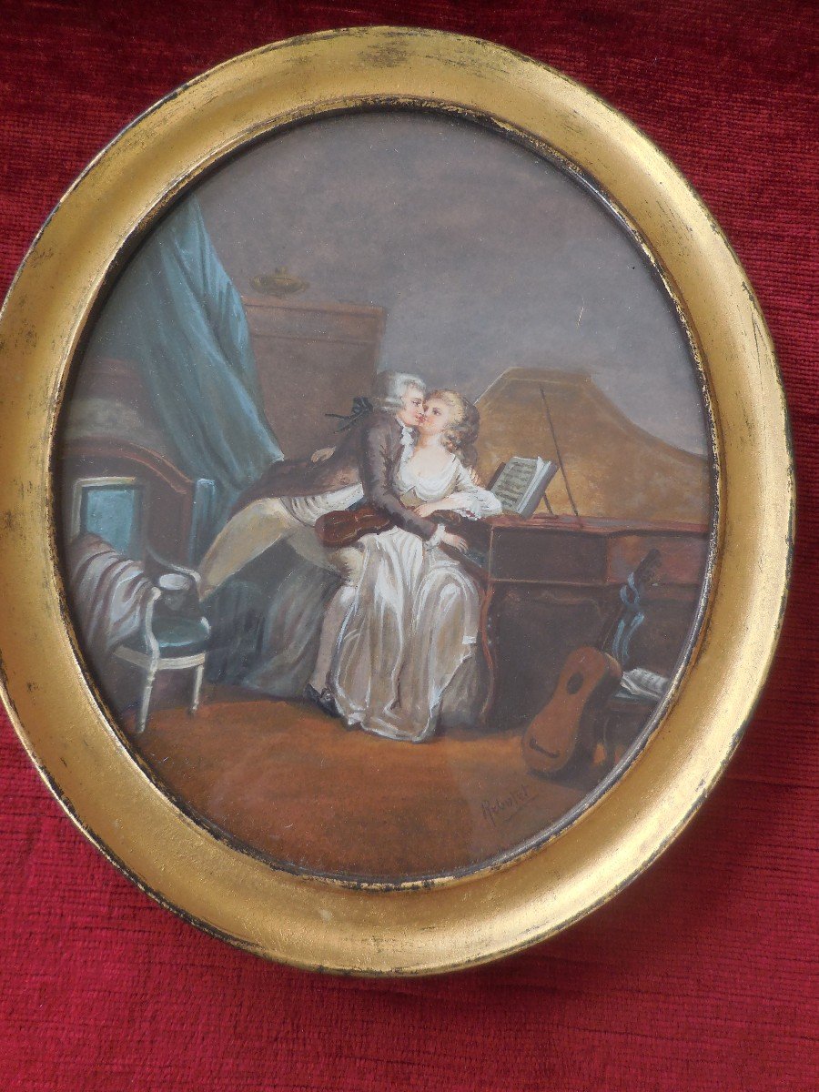 Paire De Gouaches Ovales Suiveur De Boilly , Cadre ,époque XIXe S-photo-4