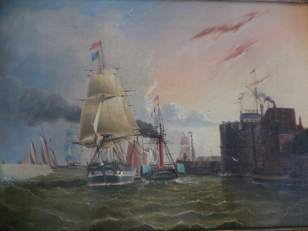Pair Of Marines Oils On Canvas XIX Period Frames Be-photo-2