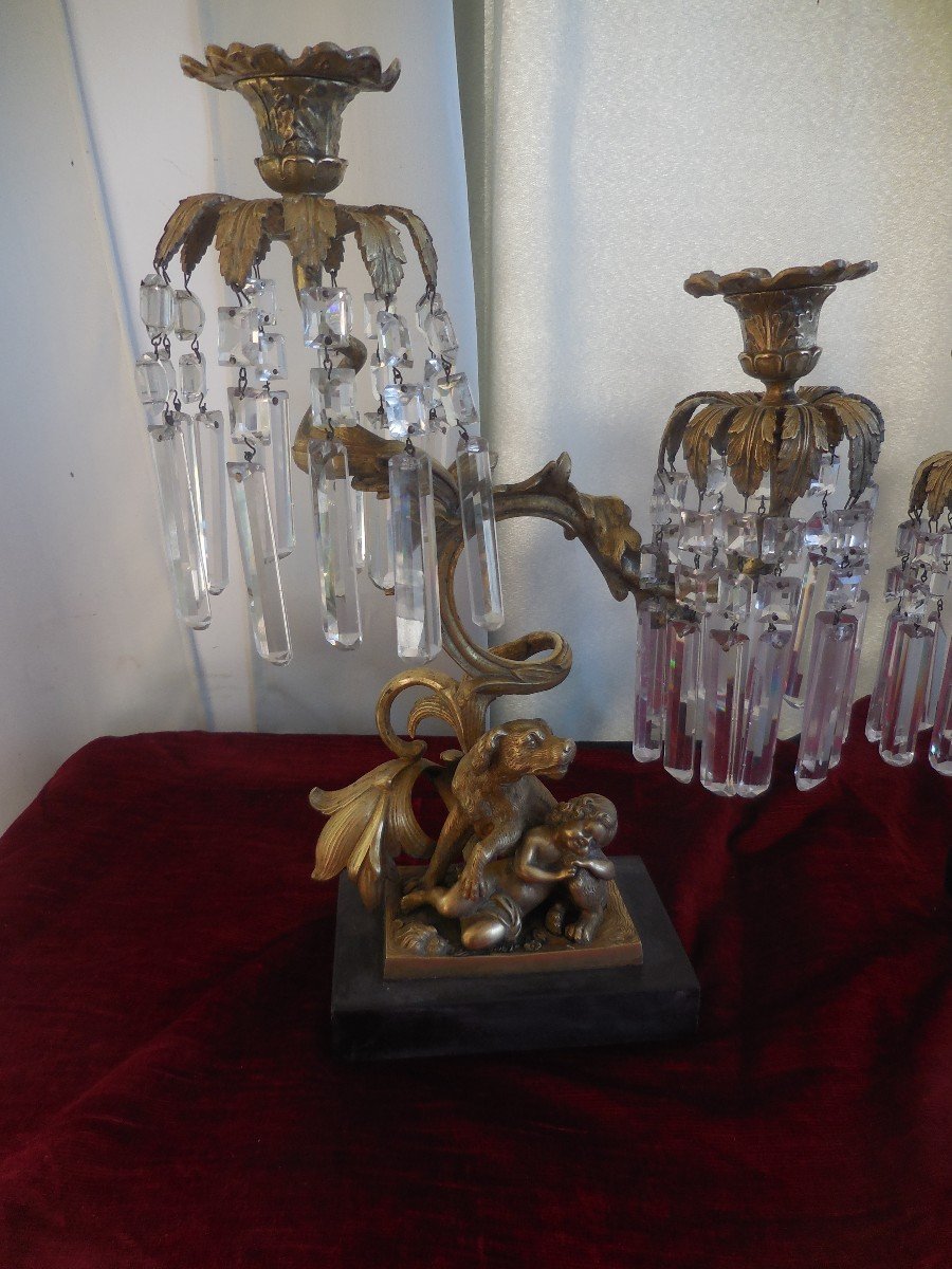 Pair Of Bronze Crystal Candelabra Nineteenth Time (provenance Vte Property Cher La)-photo-3