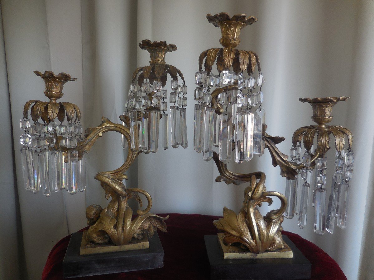 Pair Of Bronze Crystal Candelabra Nineteenth Time (provenance Vte Property Cher La)-photo-7