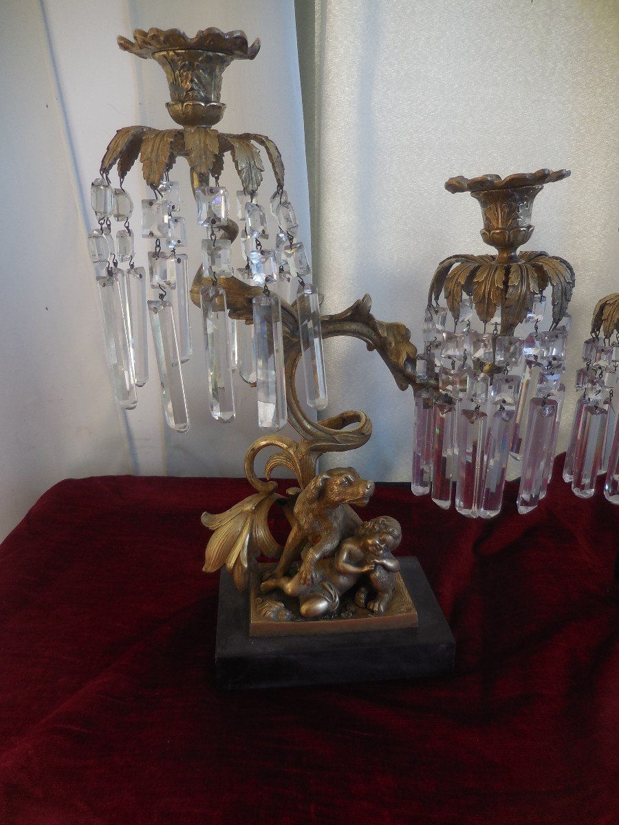 Pair Of Bronze Crystal Candelabra Nineteenth Time (provenance Vte Property Cher La)-photo-8