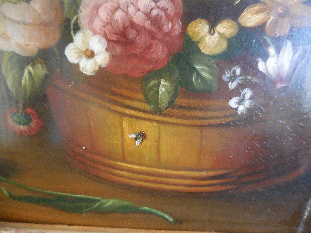 Nineteenth French School Oil On Wood Still Life Of Flowers Frame-photo-3