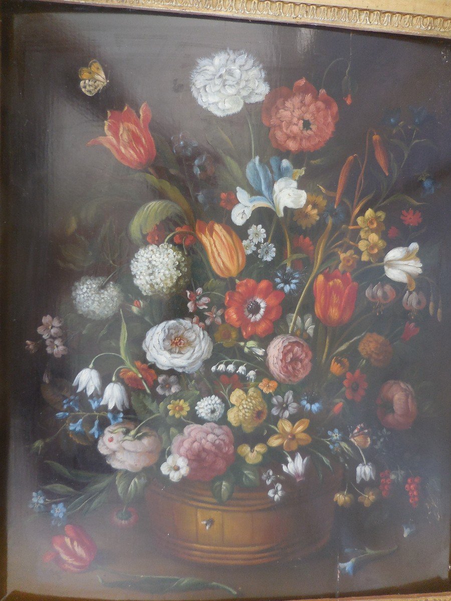 Nineteenth French School Oil On Wood Still Life Of Flowers Frame-photo-4