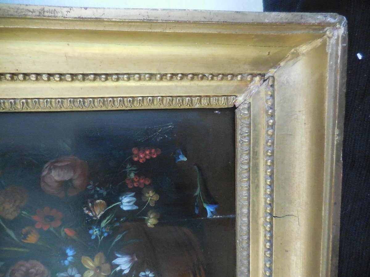 Nineteenth French School Oil On Wood Still Life Of Flowers Frame-photo-1