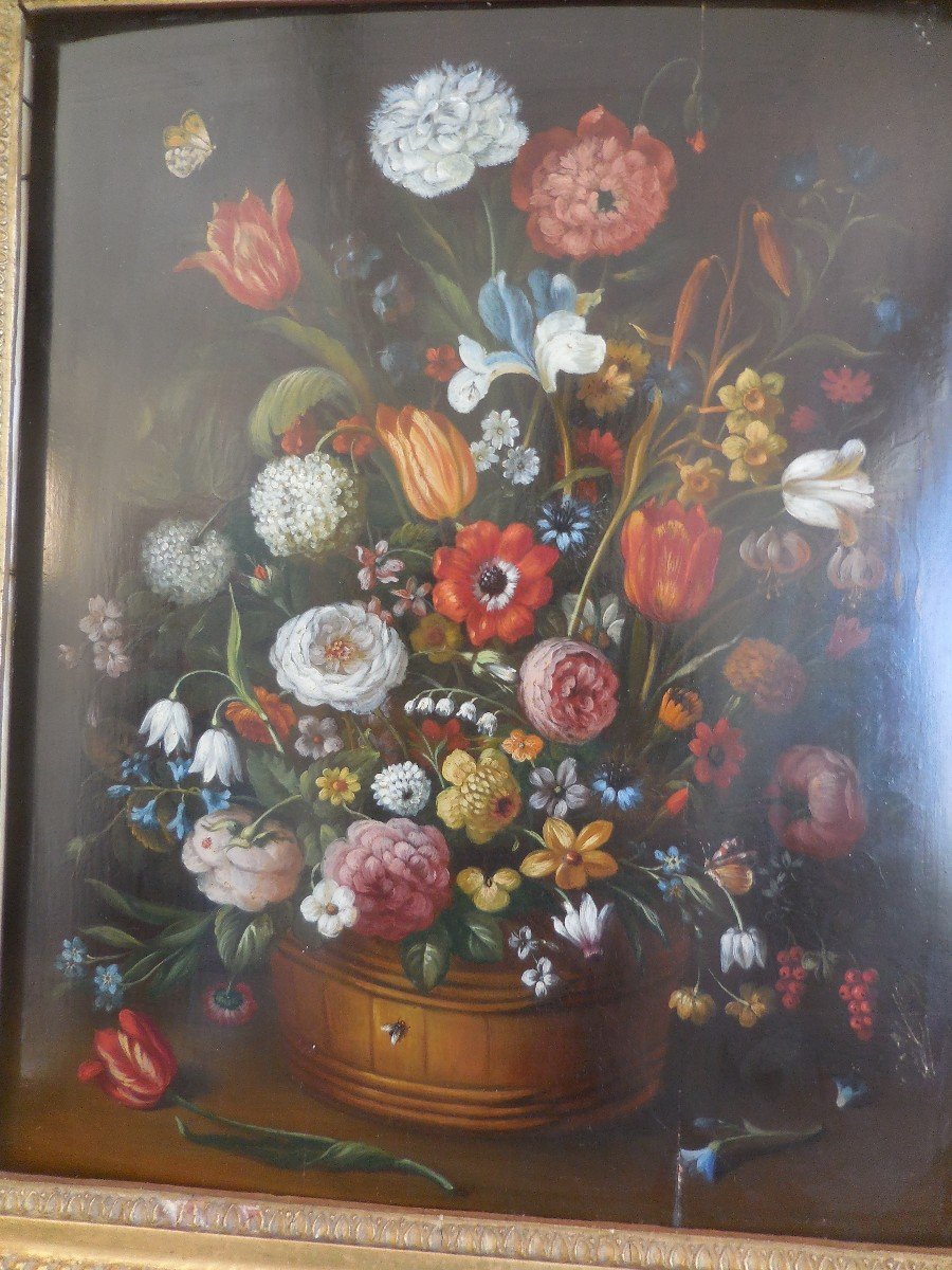 Nineteenth French School Oil On Wood Still Life Of Flowers Frame-photo-3