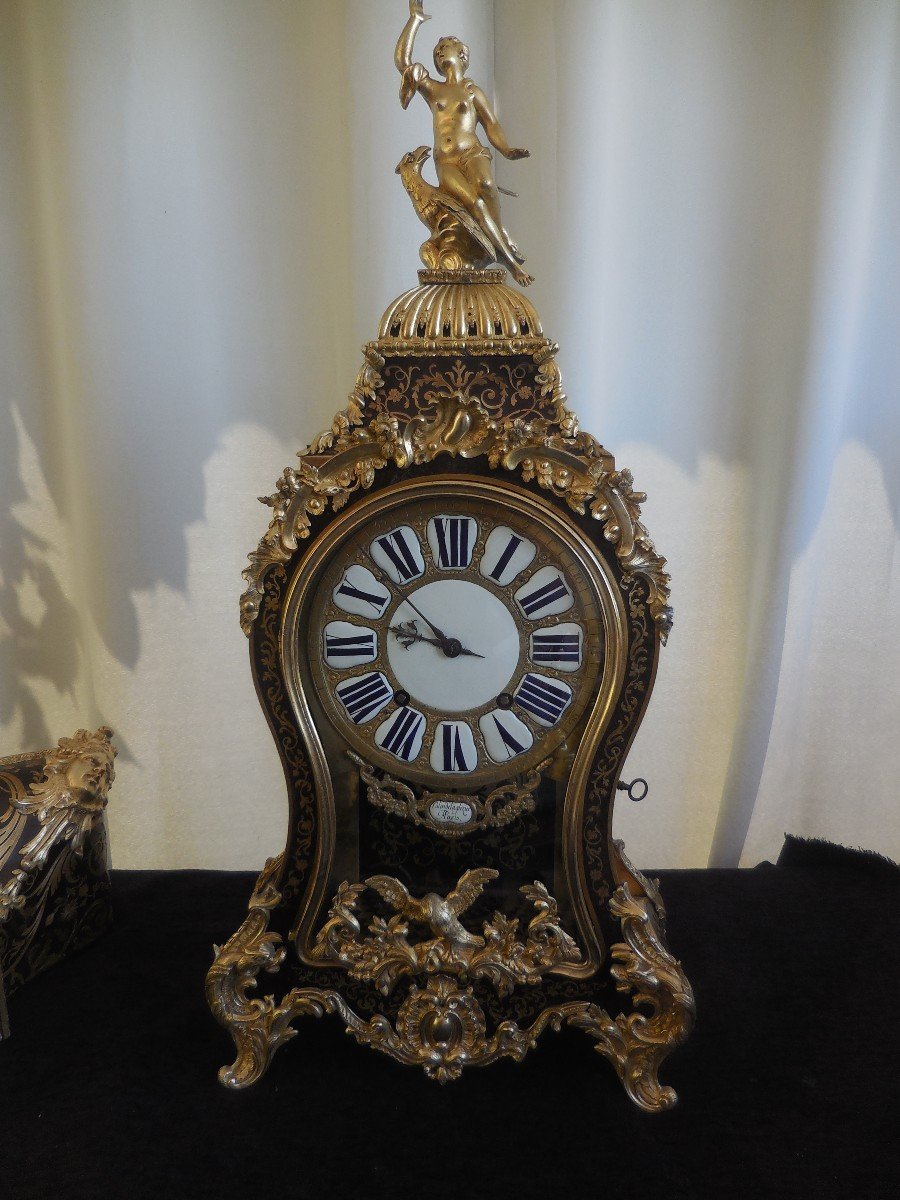 Grand Cartel Boulle Signé Colin De Laglizier Daté 1735  Début époque Louis XV Ht 119cm XVIIIe-photo-4