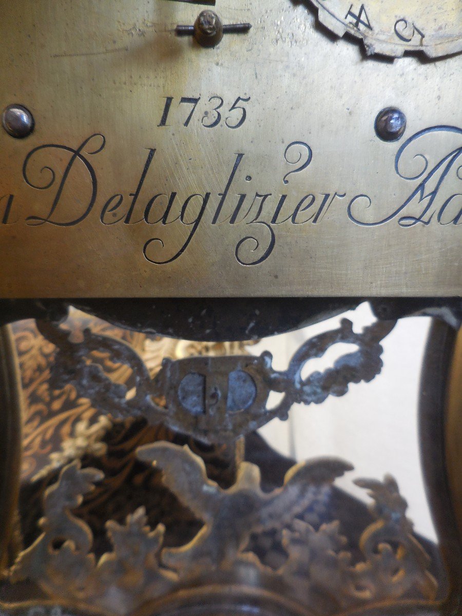 Grand Cartel Boulle Signé Colin De Laglizier Daté 1735  Début époque Louis XV Ht 119cm XVIIIe-photo-5