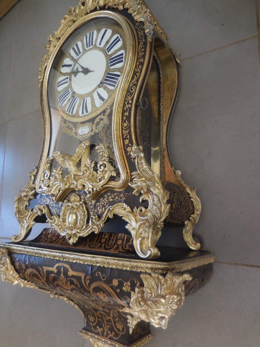 Grand Cartel Boulle Signé Colin De Laglizier Daté 1735  Début époque Louis XV Ht 119cm XVIIIe-photo-8