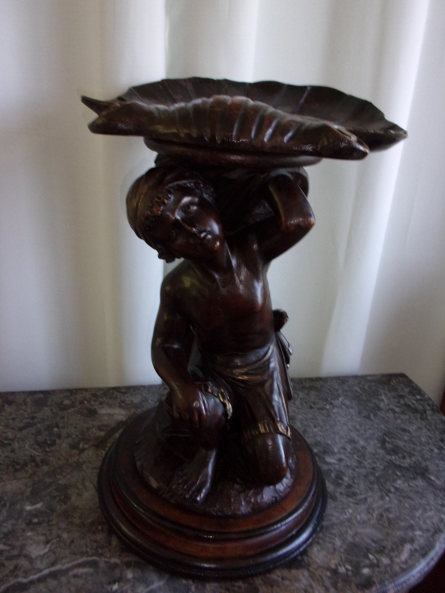 Tabouret Vénitien Au Nubien Bois Sculpté époque XIX-photo-4