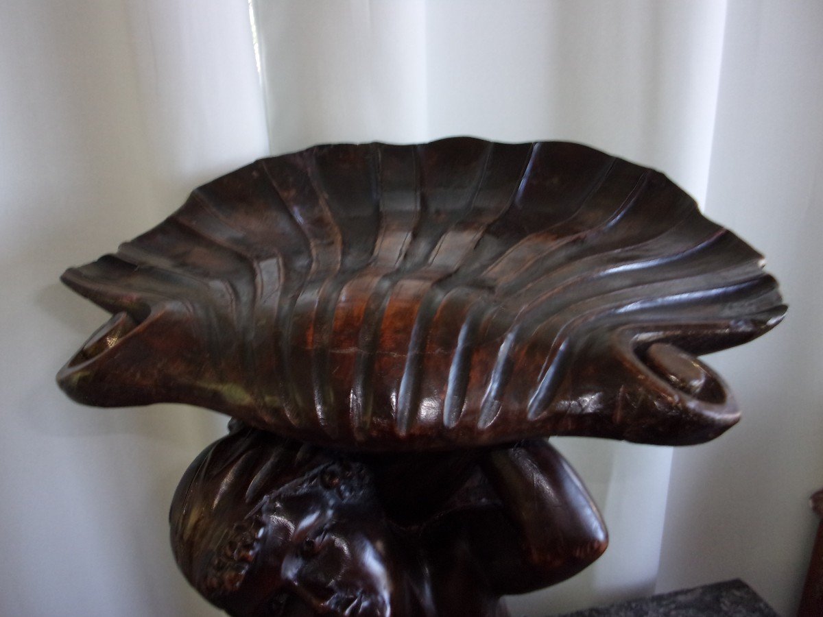 Tabouret Vénitien Au Nubien Bois Sculpté époque XIX-photo-1