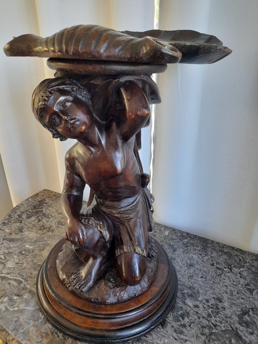 Tabouret Vénitien Au Nubien Bois Sculpté époque XIX-photo-5