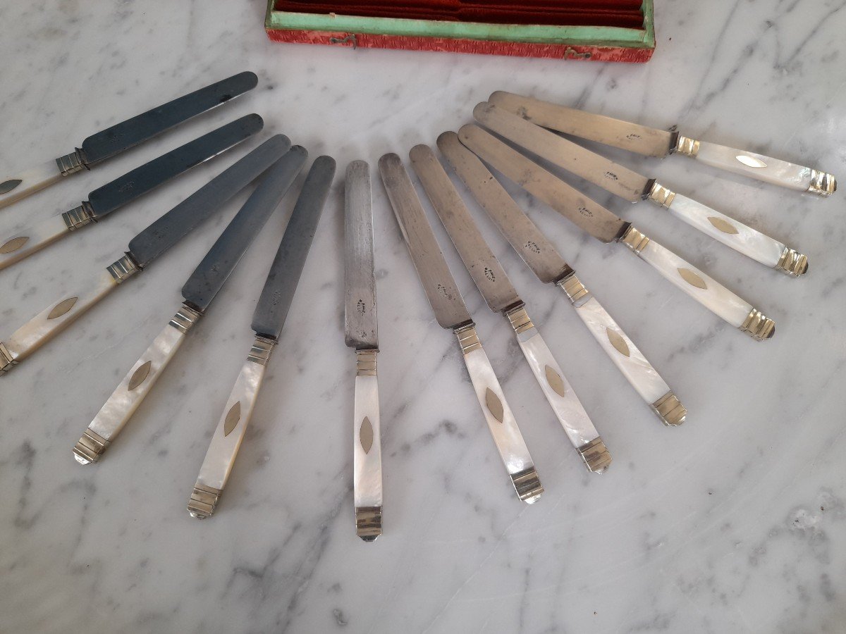 Service Of Twelve Knives With Mother Of Pearl And Silver Handle Empire Period Early Nineteenth-photo-2
