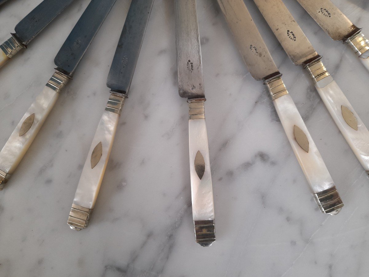Service Of Twelve Knives With Mother Of Pearl And Silver Handle Empire Period Early Nineteenth-photo-3