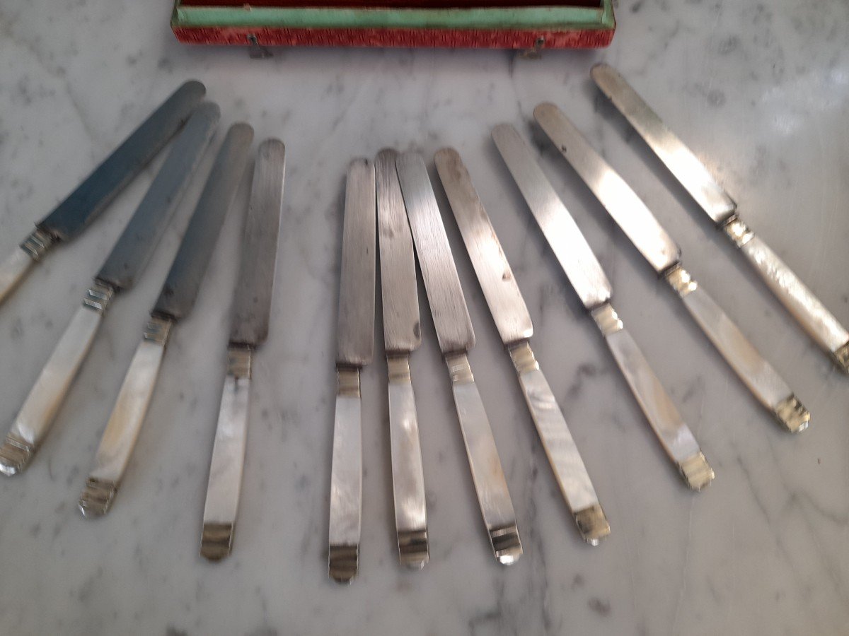 Service Of Twelve Knives With Mother Of Pearl And Silver Handle Empire Period Early Nineteenth-photo-1