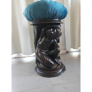 Tabouret Au Nubien Bois Sculpté Et Laqué  Venise époque XIXe Siècle