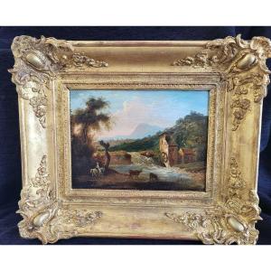 French School Early Nineteenth Oil On Panel Le Moulin Frame