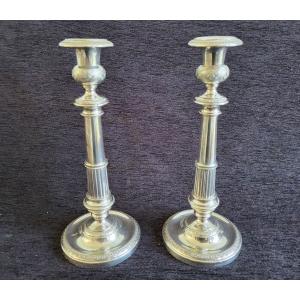 Pair Of Candlesticks In Silver Restoration Nineteenth Century