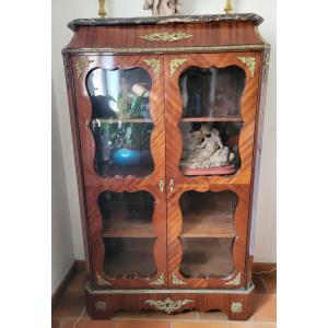 Showcase Two Doors Marquetry Bronze Regency Nineteenth Time