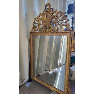 Grand Miroir  Bois  Doré  époque Louis XVI  XVIII E Siècle 