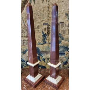 Pair Of Two-tone Marble Obelisks Rome 19th Century H56.2cm