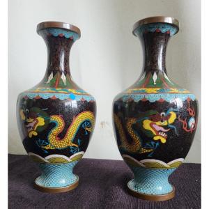 Pair Of Chinese Cloisonné Vases C.1900 