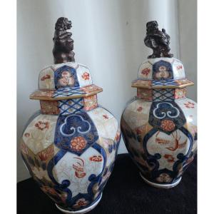 Pair Of Imari Japan Porcelain Potiches 19th Century H46cm