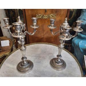 Pair Of Louis XVI Period Candlesticks, Silver Plated, 18th Century H40