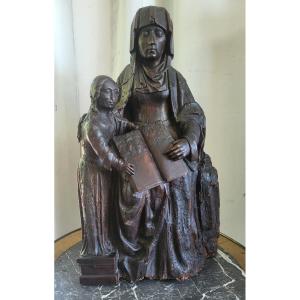 Groupe bois sculpté  Vierge et St Anne France fin XVIIe H71