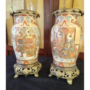 Paire de vases montés  bronze Satzuma époque  Meiji XIXe siècle 