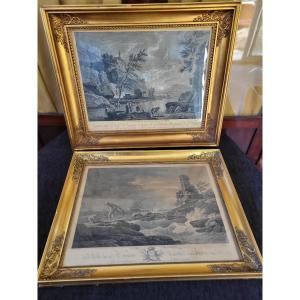 Deux estampes de Joseph Vernet cadre bois doré  époque XIXe siècle 