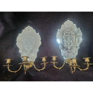 Pair Of Bronze Venetian Mirror Wall Sconces, Napoleon III Style 