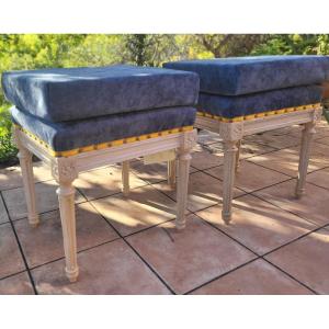 Pair Of Louis XVI Period Cushioned Stools, 18th Century 