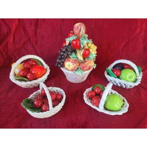 Set Of 5 60s Slipware Fruit Bowls