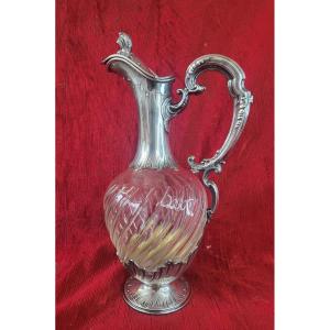 Aiguiere  en argent  Minerve et cristal  époque XIXe siècle 