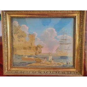 Watercolor Embroidery Painting, Late 18th/19th Century, J. Vernet 