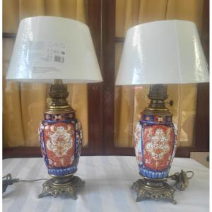 Paire de  lampes Porcelaine Imari  Japon fin XIXe  elect. H 74