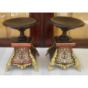 Pair Of Boulle Cassolettes Napoleon III Period 19th Century