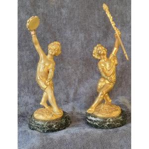 Paire de sculptures bronze doré  Putti dansant époque XIXe 