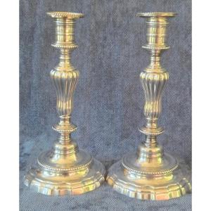 Paire de flambeaux argent plaqué époque Louis XV