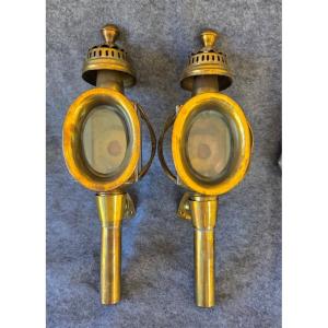 Paire d' appliques "lanternes de fiacre" à huile cuivre