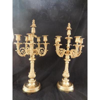 Pair Of Great Candelabra Golden Bronze H 65cm Ep XIX E Empire 1