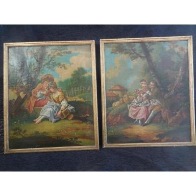 Paire d'Huiles Sur Toile Suiveur De F Boucher époque XVIIIem