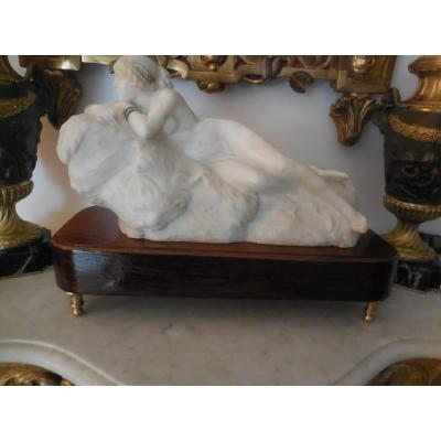 Sculpture White Marble Odalisque Signed Gambogi