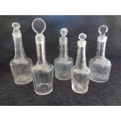 Set Of 5 Decanters Cut Glass Eighteenth Time